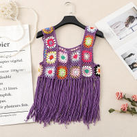 Top corto de punto con borlas para mujer, chaleco de ganchillo, camisola colorida, cubierta de Bikini, camisa - details 10