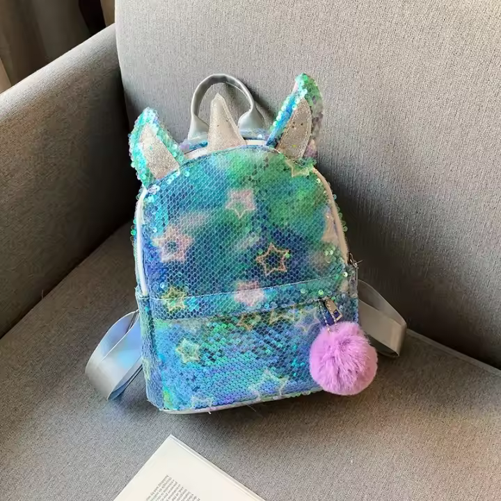 Unicornio mochila escolar, portátil, casual, niñas, colorido fresco, bola de piel lindo, lentejuelas bolsa de hombro - 1