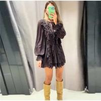 Minivestidos elegantes con cuello en V y volantes para mujer, vestido informal holgado con cordones de manga larga para mujer, batas elegantes de calle alta para primavera 2025 - details 4