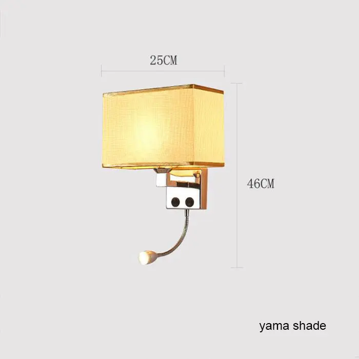 Luz de pared de sombra de tela rectangular con puerto de carga USB, 2 interruptores, iluminación de pared LED E27 con lámpara de lectura ajustable - 1