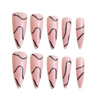 Uñas Falsas a Prueba de Manchas Impresión de Líneas Irregulares Rosa Ideal para Salón de Uñas para Mujeres y Niñas - details 0