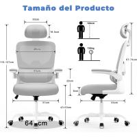 Silla de Escritorio Ergonómica con Soporte Lumbar Altura Ajustable, Reposabrazos Abatible, Para Oficina en Casa Gris - details 3