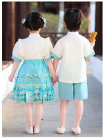 Vestido de Recitación de Poesía de Verano Hanfu para Niños Traje Antiguo Chino con Falda de Cara de Caballo Conjunto de Ropa y Zapatos - details 20