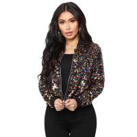 Chaqueta bomber con cremallera y manga larga ajustada con lentejuelas para mujer - details 1