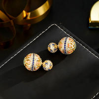 Doble cara ajardinado frente y atrás bola bola pendientes s925 estilo retro tendencia temperamento color auriculares par - details 2