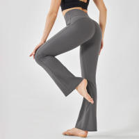 Pantalones de entrenamiento elásticos de yoga de cintura alta para mujer, pierna ancha, acampanados, color sólido, para Fiess - details 21