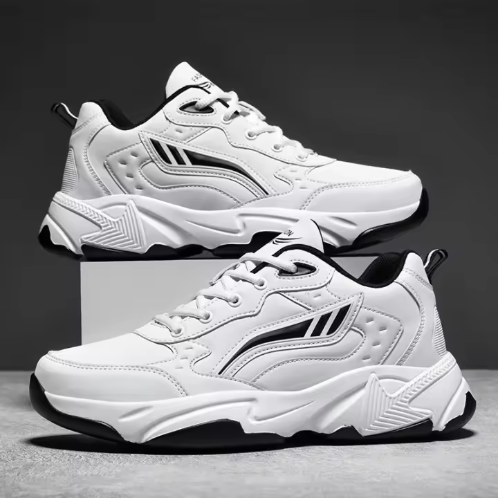 Zapatillas De Deporte De Cuero PU, Zapatos Informales Para Hombres, Zapatos Deportivos Para Niños, Negro Puro, Talla Grande 47 48, Tenis Masculinos - 1