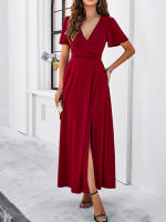 Dama profundaVVestido de noche de fiesta plisado de cintura alta con cuello de manga corta vestido de cóctel - details 4