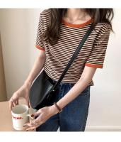 Camiseta de manga corta a rayas para mujer, novedad de verano, versión coreana, Top holgado Retro con ajuste en contraste y cuello redondo, moda informal para mujer - details 6