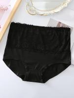 Paquete de 4 Bragas Elegantes de Talle Alto para Tallas Grandes, Tejido de Punto de Nylon 90% Spandex 10% con Detalle de Encaje de Contraste, Color Liso, Ligeramente Elástico, Bragas de Ajuste Cómodo - details 4