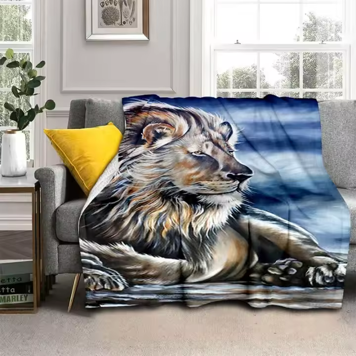 Manta de Lino Suave Ligera, Cómoda para Sofá, Cama Diseño de León Salvaje para Dormitorio de Adolescentes - 1