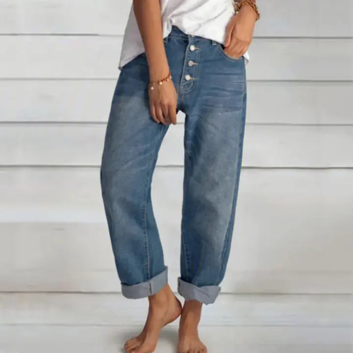 Nuevos pantalones vaqueros rectos holgados, informales, versátiles, sencillos y finos para mujer, ropa de mujer - 1