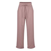 Pantalones holgados de nueve puntos de pierna ancha de algodón y lino de Color sólido con cintura elástica de verano para mujer - details 9