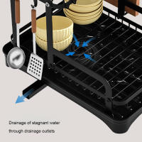 Escurridor de platos de 2 niveles, estante de almacenamiento de cocina con cesta de drenaje, organizador de porcelana para encimera - details 3