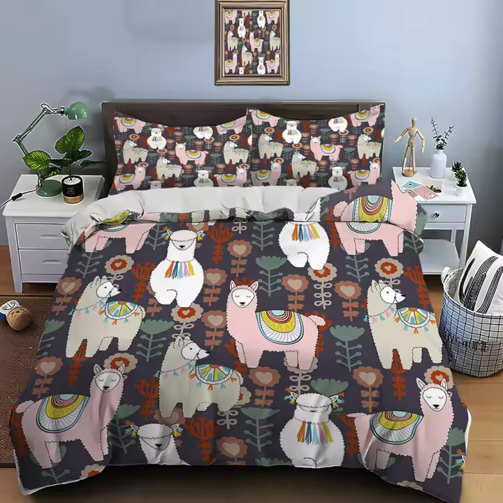 Juego de Ropa de Cama de Llama y Alpaca de Dibujos Animados Funda de Edredón de Poliéster, Fundas de Almohadas para Adultos y Niños Regalo de Lujo - 1