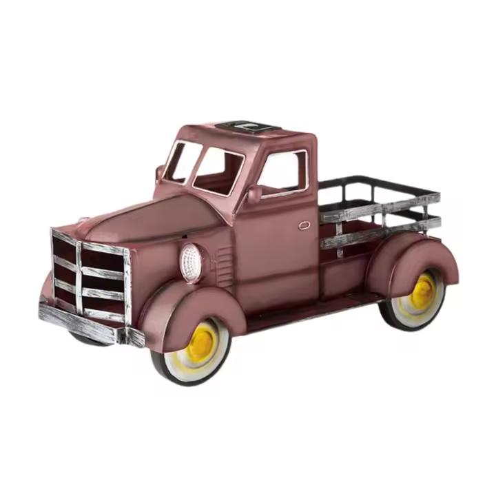 Camioneta Solar de estilo Retro, adornos de jardín con luces de coche, maceta de flores de camión para porche y Patio - 1