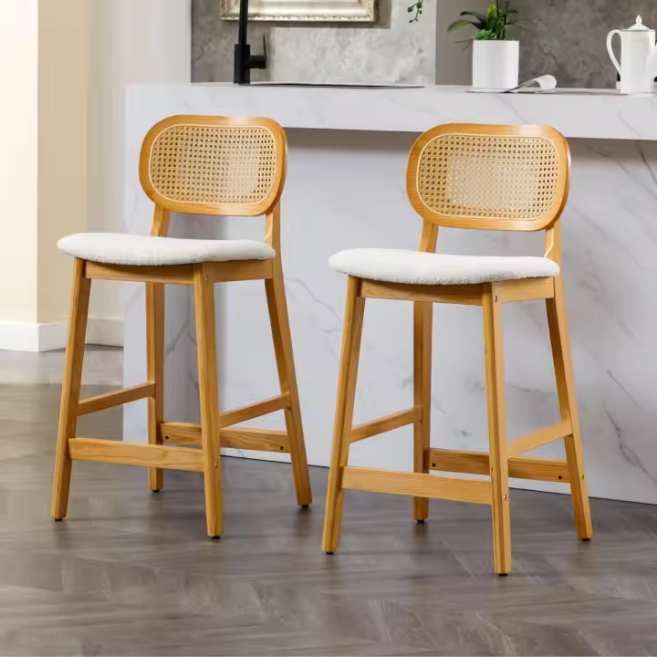 Juego de 2 Taburetes de Bar de Madera Sillas de Bar con Resalto de Ratán - 1