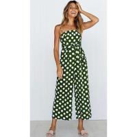 Europa Y Los Estados Unidos Mono con estampado de lunares vestido bohemio informal con cuello Halter y espalda descubierta pantalones informales tipo tubo ancho - details 6