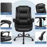Silla de Oficina Reclinable Ajustable en Altura Silla de Ordenador Ergonómica Giratoria con Asiento Acolchado Silla de Trabajo Tapizada en Piel Sintética con Ruedas Carga de 136 KG Negra - details 7