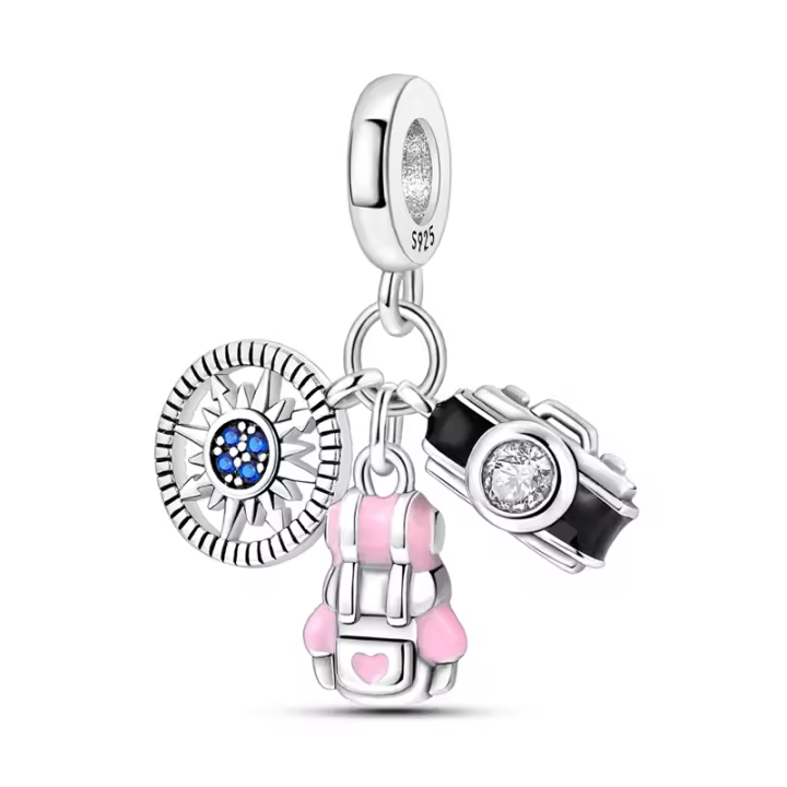 Abalorio de joyería de plata para hacer bolsos para cámaras y pulseras de brújula con cuentas de circonita - 1