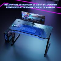 Gaming 120 x 60 cm, Escritorio Gaming en Forma de Z Ergonómica, Mesa Gamer de Fibra de Carbono, Mesa para Ordenador con Gancho para Auriculares, Negro - details 4