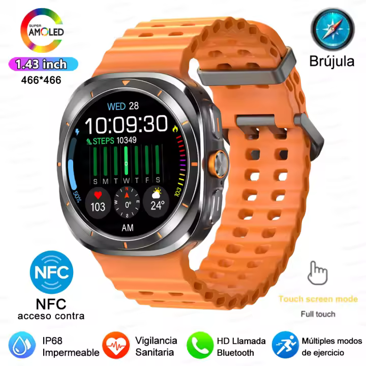 Reloj inteligente Original Watch 7 Ultra Nuevo GPS Track Smart Watch Hombres 1,43 pulgadas HD AMOLED Pantalla siempre Reloj de monitoreo de salud Llamada Bluetooth 300+ Dial personalizado 120+ Modo deportivo Brújula Reloj inteligente resistente al agua - 1