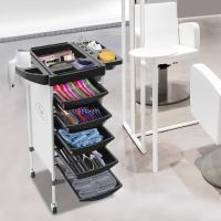 Carro plegable de peluquería, carrito de peluquería, carrito de trabajo, carrito de cosméticos con 5 cajones, para estilista, peluquería, peluquería, salón de belleza, color blanco - details 3