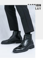 Zapatos de cuero de caña alta botas de hombre con cordones de negocios botas cortas - details 8