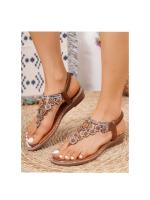 IELTS Run gran Tamaño Hueco, Sandalias de Diamantes de Imitación de Fondo Plano Transfronterizo, Comodidad Bohemia Zapatos de Mujer Verano 3016 -1A - details 7