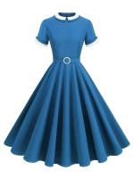 Elegante Vestido de Cadena Retro Peter Pan Vestido Largo de Moda Vintage para Mujeres - details 7