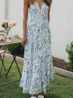 Nueva moda mujer vestido largo elegante sin mangas con cuello Halter vestido Floral vestido de verano gran oferta S-XL - details 22