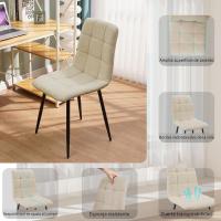 Paquete de 2 Sillas de Comedor Diseño a Cuadros, Tela de Lino, Patas de Metal Negro, Para Sala de Estar, Dormitorio, Cocina, Salón de Recepción Beige - details 3