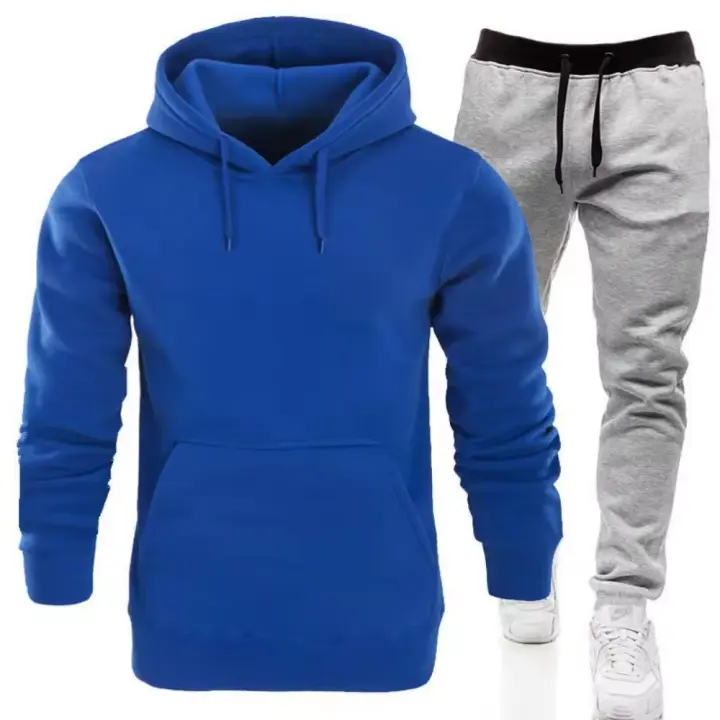 Conjunto de traje de actividad de moda de color sólido de ropa deportiva con capucha para hombre de 2 piezas - 1