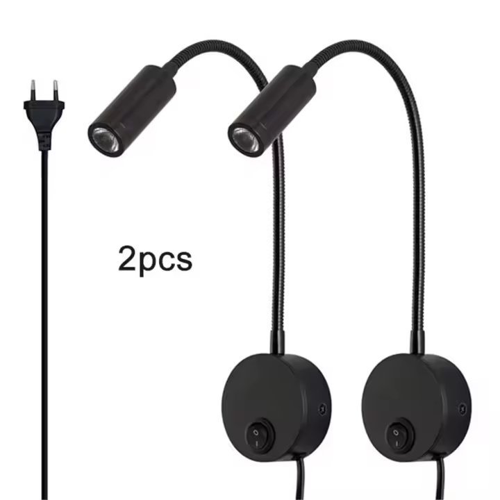 Lámpara LED de pared para cabecera de cama, candelabros de pared para lectura y trabajo de máquina de 4000 V, color negro, 3W, 110 K, 240-220V, 2 unidades por lote - 1