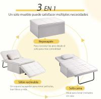 Sofá cama 3 en 1 individual tapizado en lino, sillón reclinable en 5 posiciones, silla de dormir convertible, reposapiés con reposacabezas para salón, carga 200 kg, 95x189x43 cm, gris - details 20