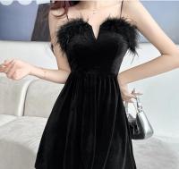 Vestido de fiesta de estilo navideño para mujer, diseño elegante de plumas, línea A - details 13