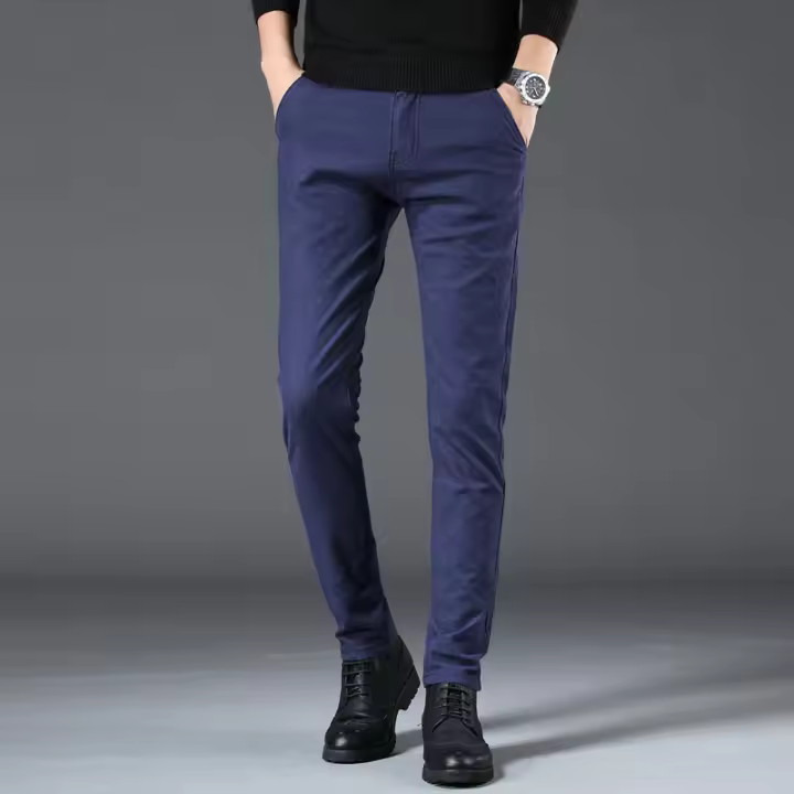 Pantalones de pierna pequeña elásticos ajustados informales informales de primavera y otoño color sólido para hombre - 1