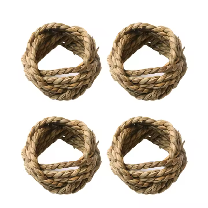 Anillo de servilleta de ratán natural tejido a mano Anillo de servilleta Anillo de paja Anillo de comedor con hebilla de servilleta occidental - 1