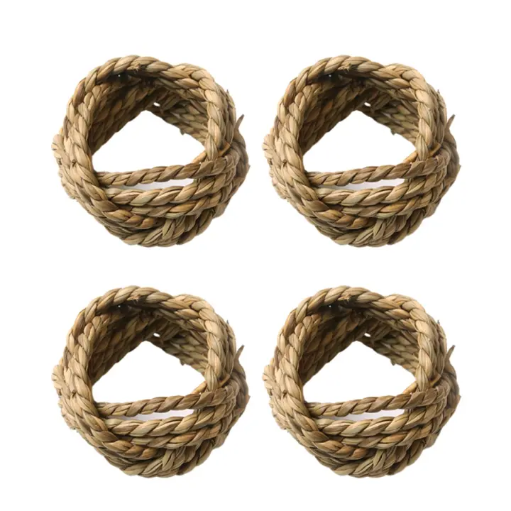 Anillo de servilleta de ratán natural tejido a mano Anillo de servilleta Anillo de paja Anillo de comedor con hebilla de servilleta occidental - 1