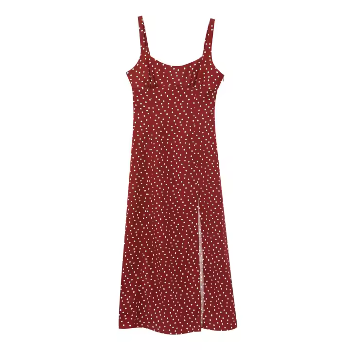 Ropa de mujer europea y americana diseño de explosión rápida sentido nicho versátil lunares vestido casual falda fina roja regalo - 1
