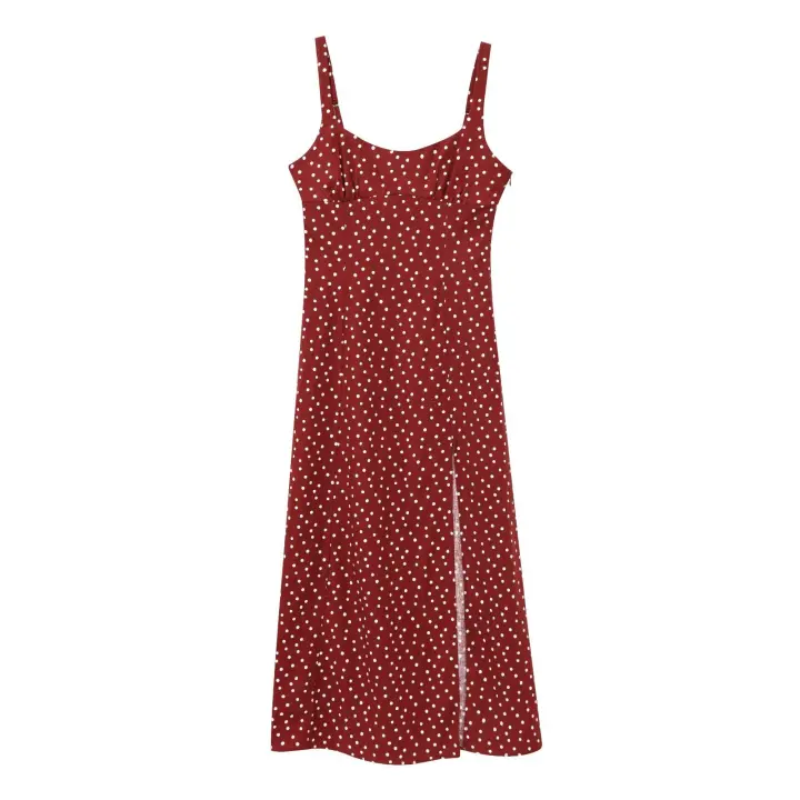 Ropa de mujer europea y americana diseño de explosión rápida sentido nicho versátil lunares vestido casual falda fina roja regalo - 1