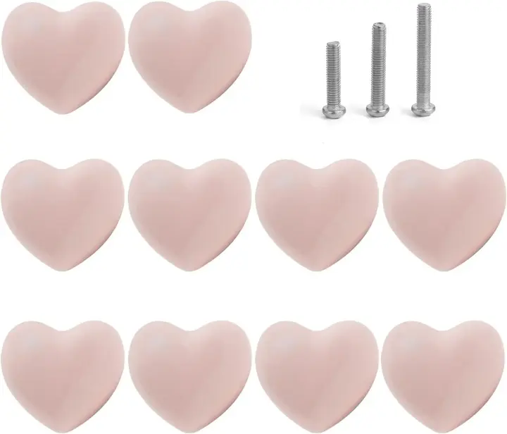Pomos de cerámica para cajones, tiradores en forma de corazón con 3 tornillos de tamaño, para muebles de cocina, armario - 1