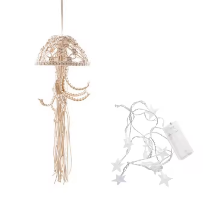 Atrapasueños de macramé bohemio, adorno tejido a mano con cadena de luces, medusas, atrapasueños para decoración colgante B - 1