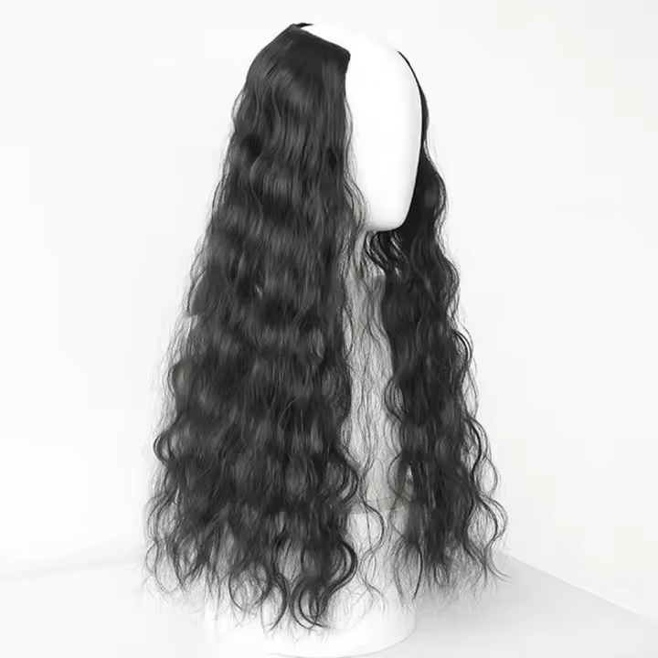 DIY negro sintético niñas Clip en mujeres extensión de cabello Natural sin costuras pelo largo y rizado ondulado pieza de cabello de una sola pieza Clip peluca - 1