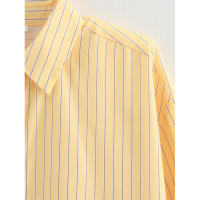 BUNO-2025 Primavera Verano amarillo manteca rayas mujeres camisas sueltas moda cuello vuelto solo pecho camisas finas para mujer - details 12