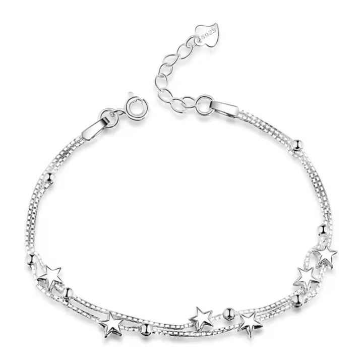 Elegante Pulsera de Plata 925 con Pequeñas Estrellas y Perlas Regalo Perfecto para San Valentín o Día de la Madre - 1