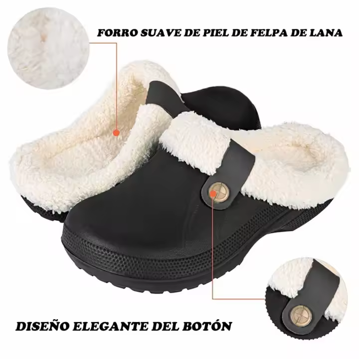 Zuecos clásicos forrados de piel para hombre y mujer, zapatos de jardín impermeables, zapatillas peludas de Casa cálidas para interiores y exteriores, Invierno - 1
