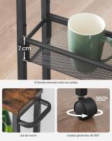 Carro de 4 Niveles, Carro Estrecho de Cocina con Ruedas, con Asa, para Espacio Reducido, 22 x 45,4 x 77 cm, para Cocina, Baño, Salón, Estudio, Marrón Rústico y Negro LRC033B01 - details 13
