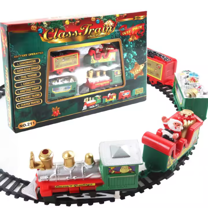 Juego de tren eléctrico de Navidad para niños, tren de ferrocarril eléctrico, alimentado por batería, tren de Santa Claus, fiesta en casa, decoración del árbol de Navidad - 1