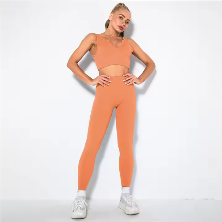 Conjunto Deportivo Sin Costuras de Cintura Alta Camisetas de Entrenamiento, Pantalones Deportivos, Bra, Gimnasio Tres para Mujeres Ideal para Correr, Abridar, Ciclismo, Yoga - 1